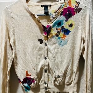 Lucky Brand Cardigan with watercolor floral accents